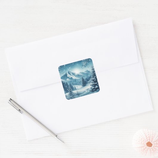 雪の多い冬山 スクエアシール (封筒)