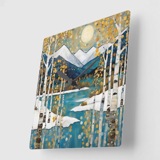 雪の多い冬山 スクエア壁時計 (傾斜)