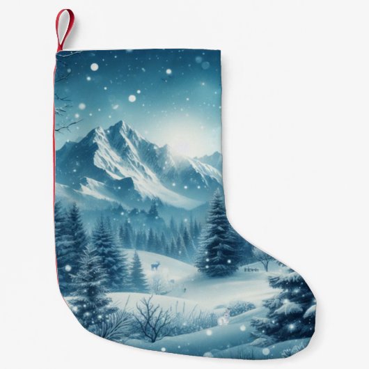 雪の多い冬山 スモールクリスマスストッキング (正面)