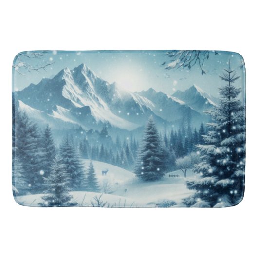 雪の多い冬山 バスマット (正面)