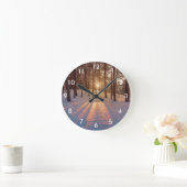 雪の多い冬松林の夕日 ラウンド壁時計 (ホーム)