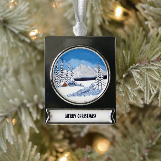雪の多い冬 シルバープレートバナーオーナメント (ツリー)