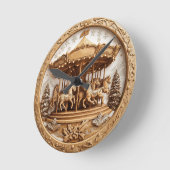 雪の多い回転木馬 ラウンド壁時計 (傾斜)