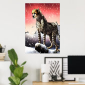 雪の多い山でチーター | AIアートポスター ポスター (ホームオフィス)