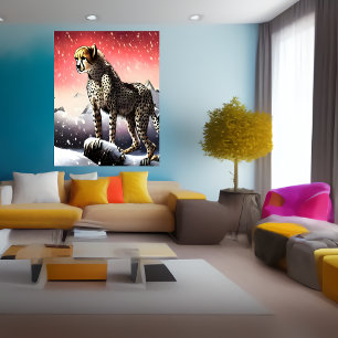 雪の多い山でチーター   AIアートポスター ポスター