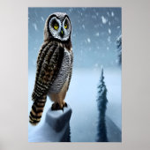雪の多い山に座っているフクロウ | AIアートポスター ポスター (正面)