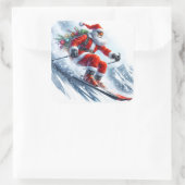 雪の多い山を喜んで滑るサンタクロース スクエアシール (バッグ)