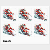 雪の多い山を楽しみに滑るサンタクロース スクエアシール (シート)