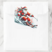 雪の多い山を楽しみに滑るサンタクロース スクエアシール (バッグ)