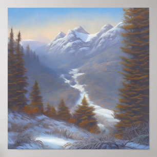 雪の多い山頂の景色 ポスター