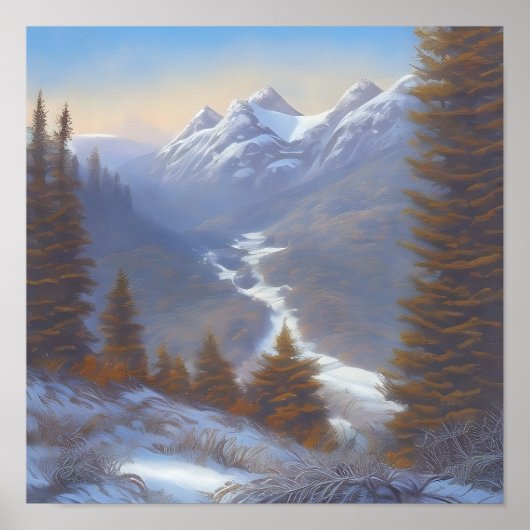 雪の多い山頂の景色 ポスター (正面)
