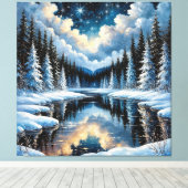 雪の多い木々が咲く星空の冬の風景 キャンバスプリント (インサイチュ (ウッドフロア))