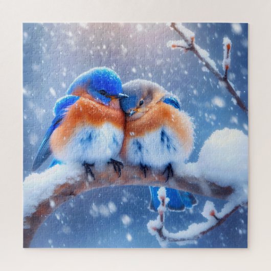 雪の多い枝に寄り添う東部のブルーバード ジグソーパズル (縦)