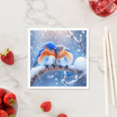 雪の多い枝に寄り添う東部のブルーバード スタンダードカクテルナプキン (インサイチュ)