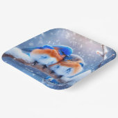 雪の多い枝に寄り添う東部のブルーバード ペーパープレート (傾斜あり)