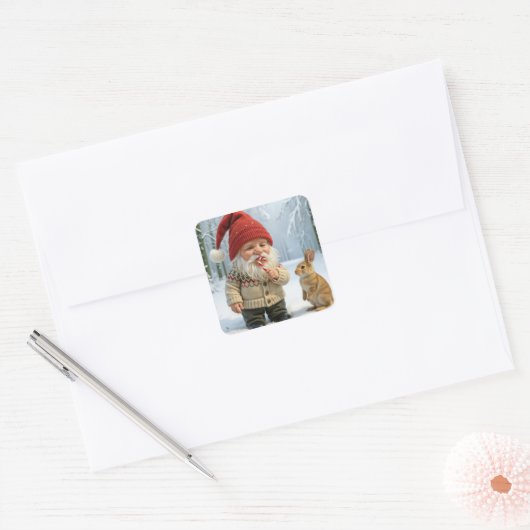 雪の多い森でキャンディーケーンを楽しむ格言 スクエアシール (封筒)