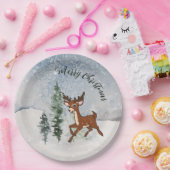 雪の多い森とベビー ペーパープレート (パーティー)
