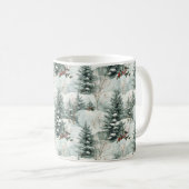 雪の多い森と松の木のクリスマスパターン コーヒーマグカップ (正面右)