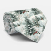 雪の多い森と松の木のクリスマスパターン ネクタイ (ロール)