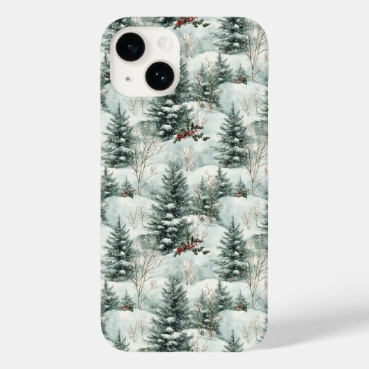 雪の多い森と松の木のクリスマスパターン Case-Mate iPhoneケース (裏面)