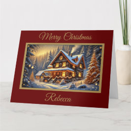 雪の多い森のクリスマスカードのクリスマスコテージ カード