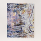 雪の多い森の中の鹿（冬の季節） ジグソーパズル (縦)