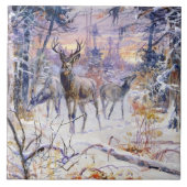 雪の多い森の中の鹿(冬の季節) タイル (正面)