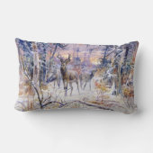 雪の多い森の中の鹿(冬の季節) ランバークッション (裏面)