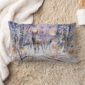 雪の多い森の中の鹿(冬の季節) ランバークッション (ブランケット)