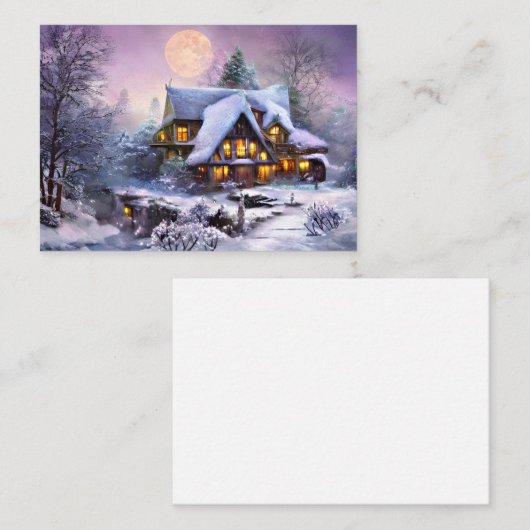 雪の多い田舎の予算ミニクリスマス ノートカード (正面/裏面)