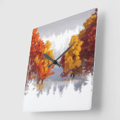 雪の多い秋の風景 スクエア壁時計 (傾斜)