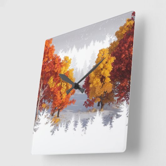 雪の多い秋の風景 スクエア壁時計 (傾斜)