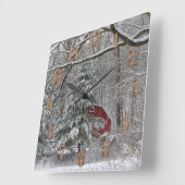 雪の多い赤い納屋 スクエア壁時計 (傾斜)