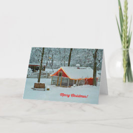 雪の多い農場風景が広がるメリークリスマスカード シーズンカード
