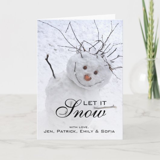 雪の多い雪だるまに座っているクリスマスアウトドア シーズンカード (正面)