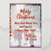 雪の多くのおもしろいの遊子供のクリスマスカード 箔シーズンカード (裏面)