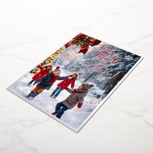 雪の多くのおもしろいの遊子供のクリスマスカード 箔シーズンカード (回転した状態)