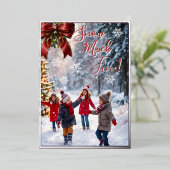 雪の多くのおもしろいの遊子供のクリスマスカード 箔シーズンカード (立ち正面)