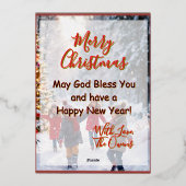 雪の多くのおもしろいの遊子供のクリスマスカード 箔シーズンカード (裏面)