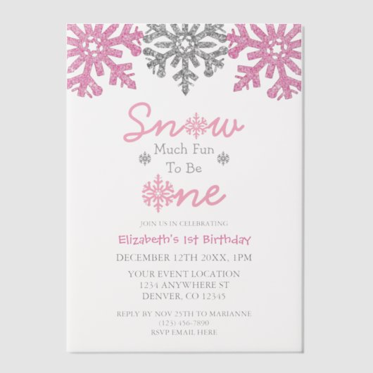 雪の多くのおもしろいの1冬の1日の誕生日 ベラム紙招待状 (正面)