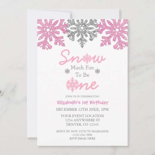 雪の多くのおもしろいの1冬の1日の誕生日 招待状 (正面)