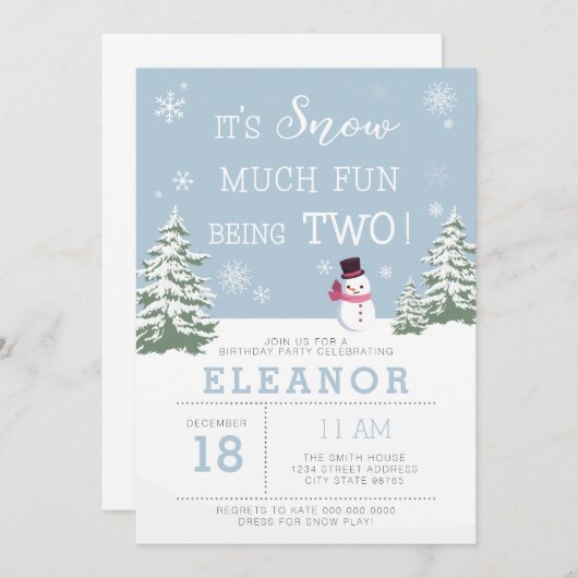 雪の多くのおもしろいは2冬の誕生日の招待状 招待状 (正面/裏面)
