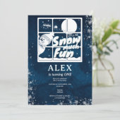 雪の多くのおもしろいサンタスレーエイジ誕生日パーティー 招待状 (スタンド正面)