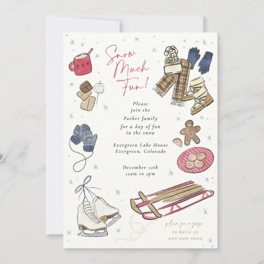 雪の多くのおもしろい冬のパーティー水の色招待状 シーズンカード (正面)