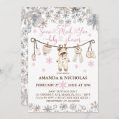 雪の多くのおもしろい冬の女の子の赤ちゃんシャワー 招待状 (正面/裏面)