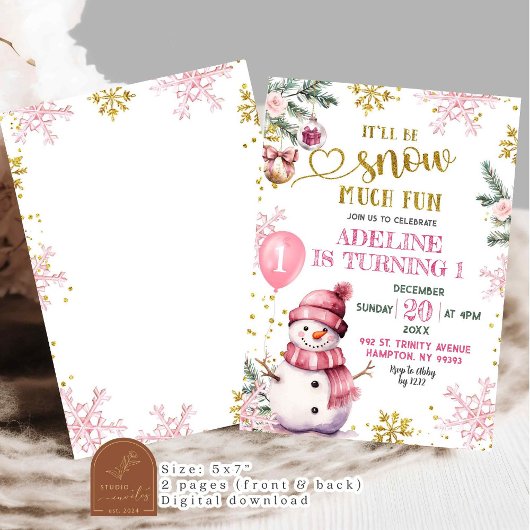 雪の多くのおもしろい冬の最初の誕生日女の子 招待状