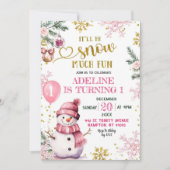 雪の多くのおもしろい冬の最初の誕生日女の子 招待状 (正面)