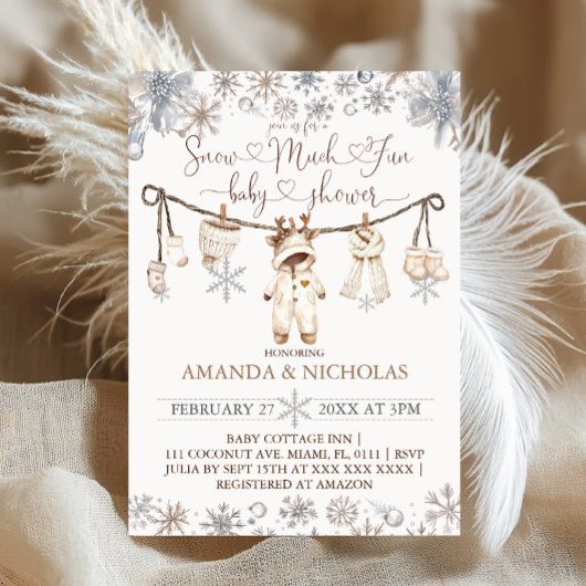 雪の多くのおもしろい冬の赤ちゃんシャワー 招待状