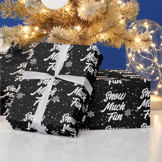 雪の多くのおもしろい雪の黒 ラッピングペーパー (クリスマス)