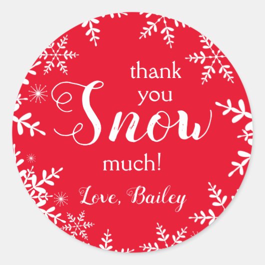 雪の多くの冬の雪の赤ありがとう ラウンドシール (正面)